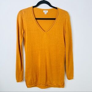 J. Crew Linen Blend V-Neck Mustard Yellow Sweater